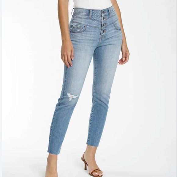 pistola Denim - Pistola Felix High Rise Double Yoke Mom Jeans Light Exposed Button Fly Sz 27
